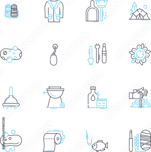 Indoor and outdoor recreation linear icons set. Adventure, Activity, Amusement, Beach, Camping, Climbing, Cycling line vector and concept signs. Exercise,Explore,Fishing outline illustrations