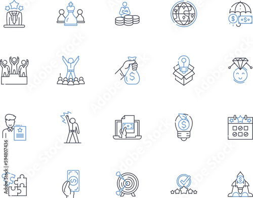 Expansion triumph line icons collection. Success, Growth, Advancement, Victory, Flourishing, Achievement, Thriving vector and linear illustration. Breakthrough,Progress,Conquest outline signs set