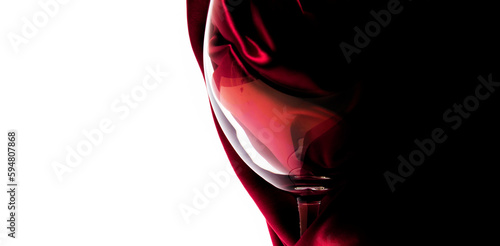 red wine glass with red satin