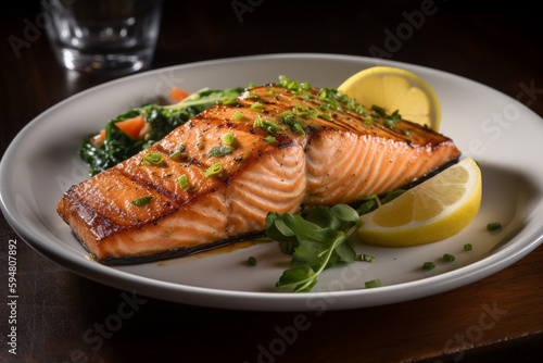 A plate of grilled salmon generative AI