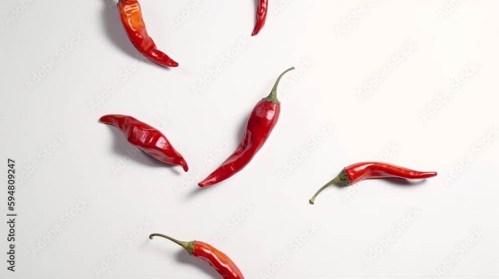 Red Chili Peppers Falling on a White Background Red Chili Peppers Falling on a White Background