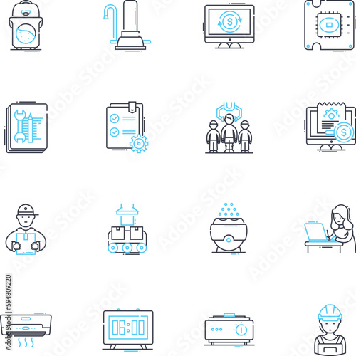 Equipment gear linear icons set. Tools, Machinery, Instruments, Implements, Gadgets, Apparatus, Accessories line vector and concept signs. Devices,Hardware,Compnts outline illustrations photo