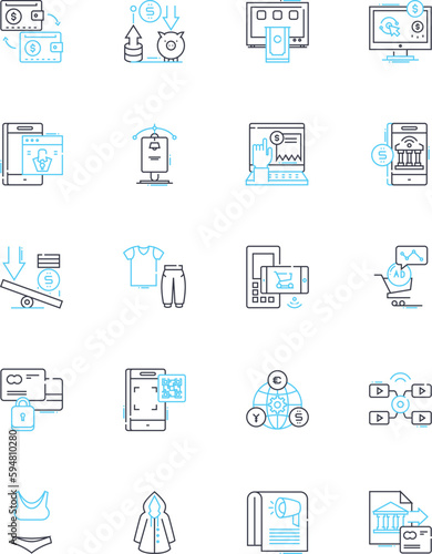 Payment options linear icons set. Credit, Debit, PayPal, Venmo, Apple Pay, Google Pay, Bitcoin line vector and concept signs. Cryptocurrency,Bank,Wire outline illustrations