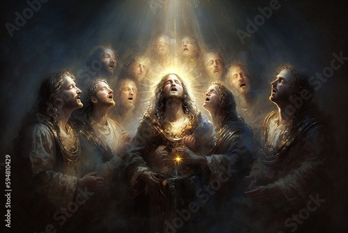 a illustration of jesus surrounded by other people Generative AI © pngking