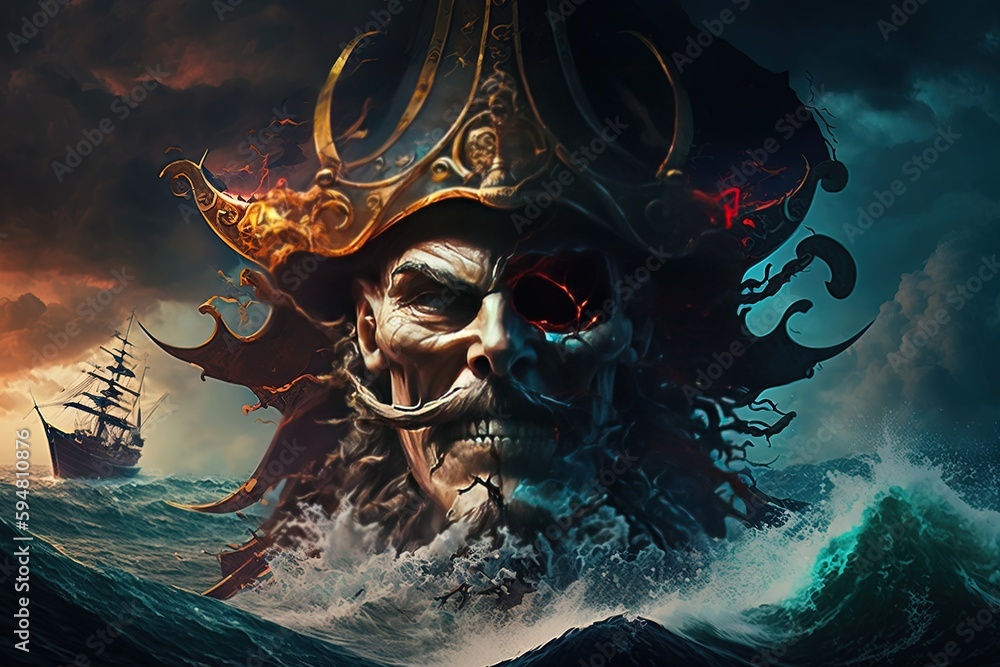 a illustration of a pirate with a skull on his head Generative AI a illustration of a pirate with a skull on his head Generative AI