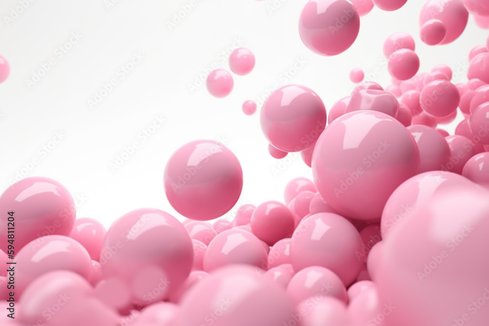 Close-up, ground-level macro view of moving 3D pink balls - background, copy space, isolated, Generative AI