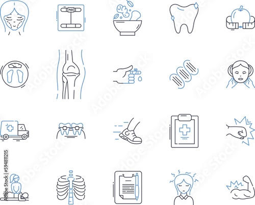 Health data analytics line icons collection. Predictive, Statistics, Big data, Insights, Disease, Machine learning, Analytics vector and linear illustration. Prevention,Diagnosis,Monitoring outline