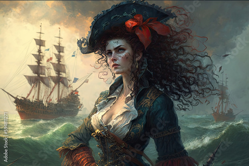 a illustration of a woman in a pirate costume Generative AI
