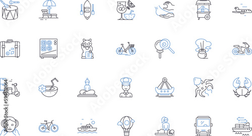 Asian philosophy line icons collection. Confucianism, Taoism, Buddhism, Zen, Yin-Yang, Karma, Qi vector and linear illustration. Wu Wei,Tao,Enlightenment outline signs set
