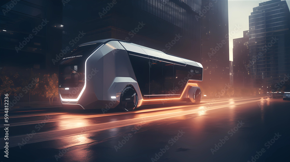 Future of urban autonomous mobility city bus. Public transport concept ...