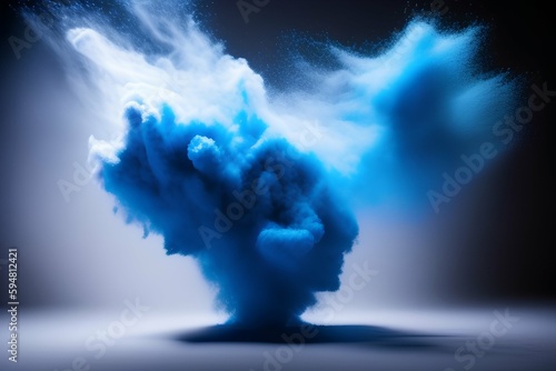 Explosion of blue dust isolated on black background - generative ai
