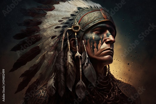 a illustration of a native american man wearing a headdress Generative AI
