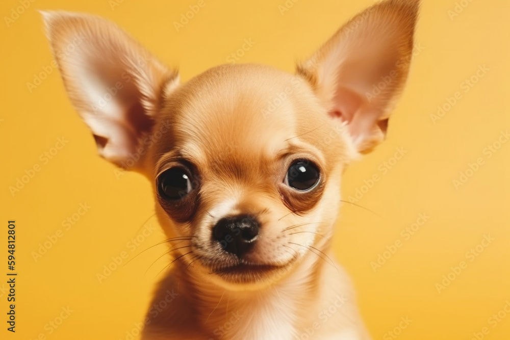 Cute dog puppy studio photography isolated on yellow background. Animal and pet portrait. Ai generated Cute dog puppy studio photography isolated on yellow background. Animal and pet portrait. Ai generated