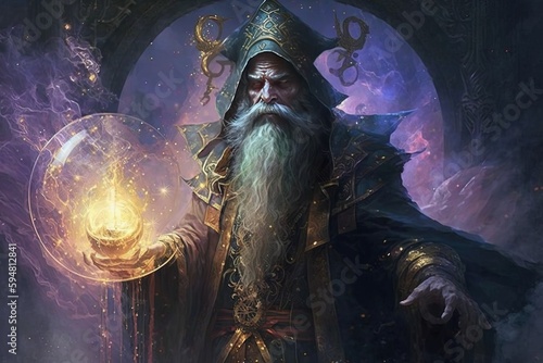 a illustration of a wizard holding a crystal ball Generative AI