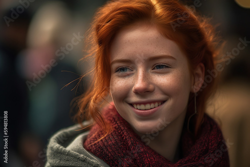 Bold and Beautiful: Close-Up Portrait of a Woman with Fiery Red Hair. Generative AI