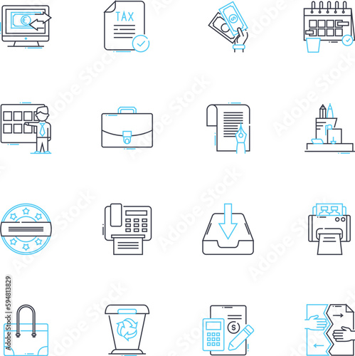 Legal entity linear icons set. Corporation, Partnership, Business, Company, Firm, LLC, Trust line vector and concept signs. Organization,Association,Sole proprietorship outline illustrations
