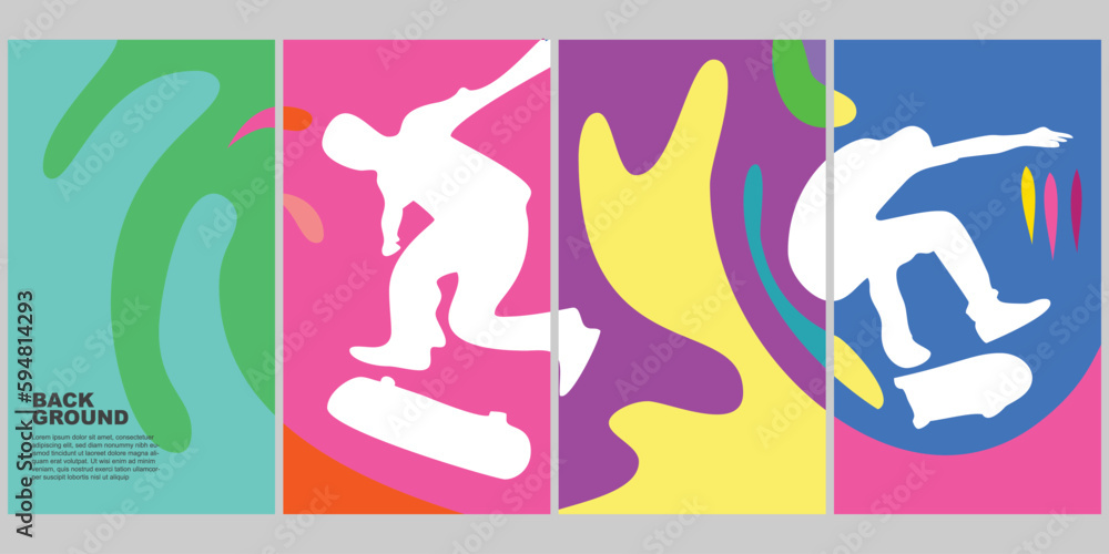 Skateboard Summer Color Pop Vertical Background Set for Poster Social Media