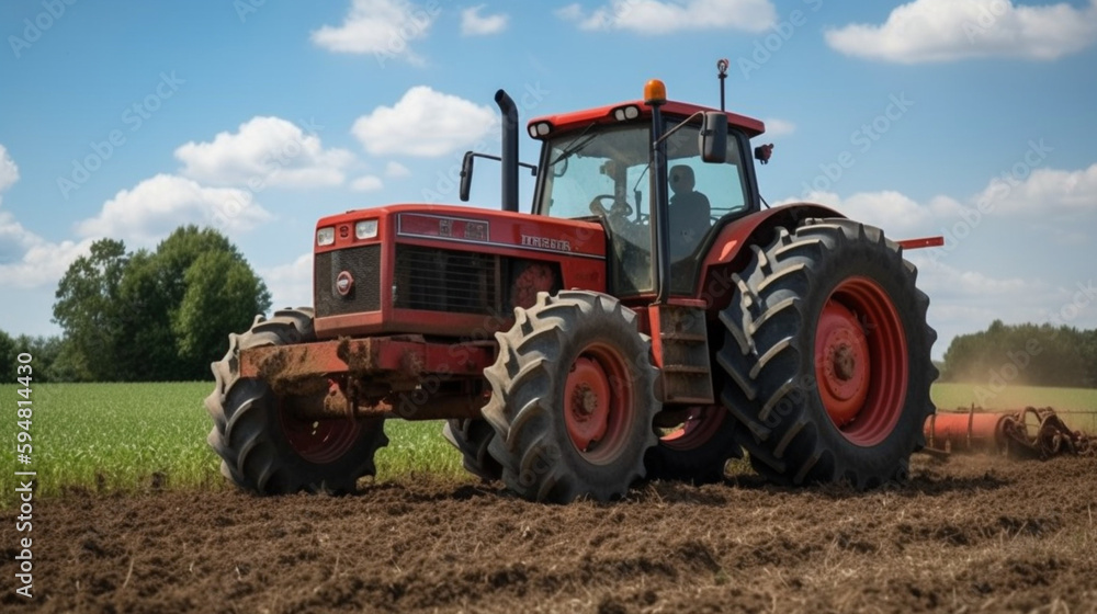 Red Tractor in a Farm Field Red Tractor in a Farm Field