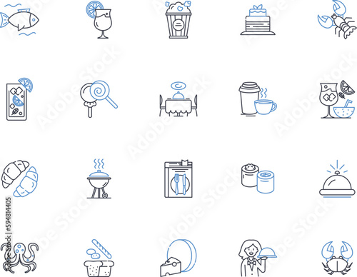 Stir-frying line icons collection. Wok, Fire, Sizzle, Oil, Vegetables, Meat, Flavors vector and linear illustration. Marinades,Stirrer,Spice outline signs set