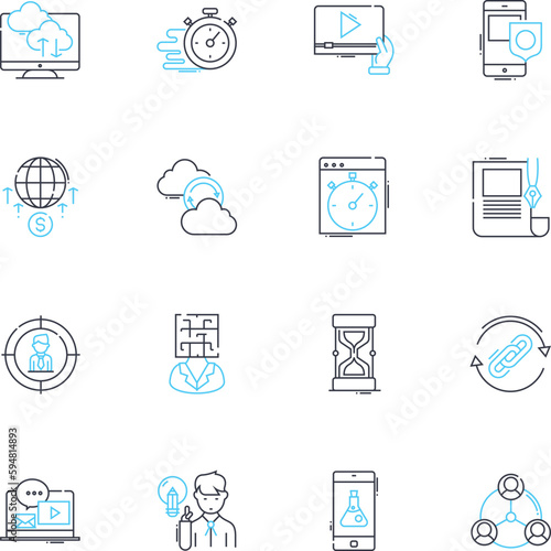Instruction linear icons set. Teaching, Guide, Training, Education, Demonstration, Direction, Tutoring line vector and concept signs. Coaching,Supervision,Advice outline illustrations