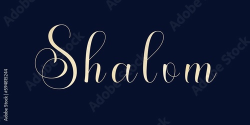 Foto Elegant calligraphy of the word Shalom in golden texture on a dark blue backgrou