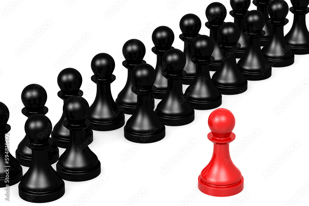 Leadership concept with red pawn standing out from the black Leadership concept with red pawn standing out from the black