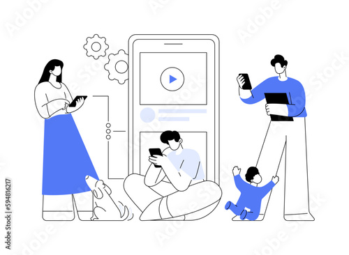 Screen addiction abstract concept vector illustration.