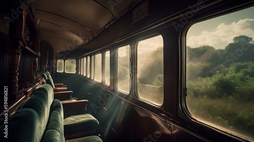 Train journey, interior of a train, travel concept. Generative AI © David