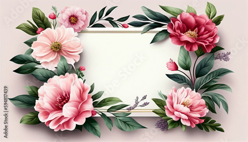 Beautiful blooming floral wedding invitation banner, Generative AI