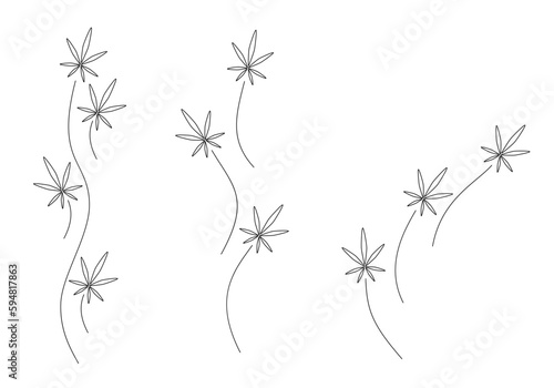 Cannabis collection isolated on white background. Simple floral elements. Stylized hemp plants silhouette for logo, eco design, organic decor, t-shirt, border or other use. Vector illustration. Set.