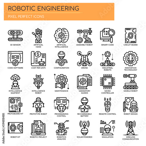 Robotic Engineering   Thin Line and Pixel Perfect Icons