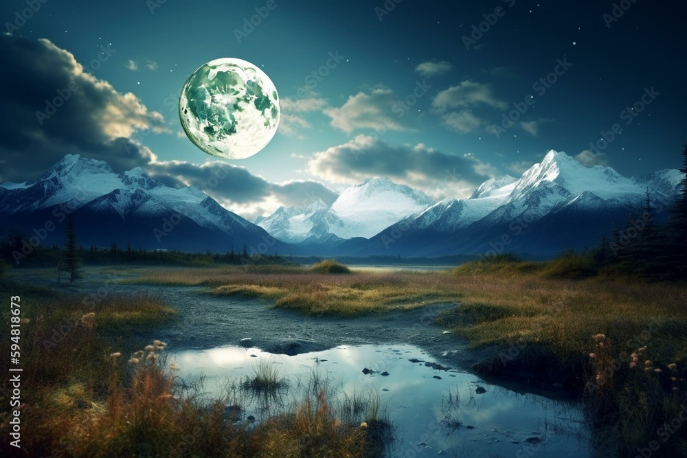 earth and moon landscape of Alaska digital art hd wallpaper. Generative AI