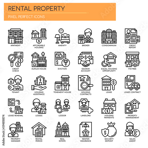 Rental Property Investing , Thin Line and Pixel Perfect Icons