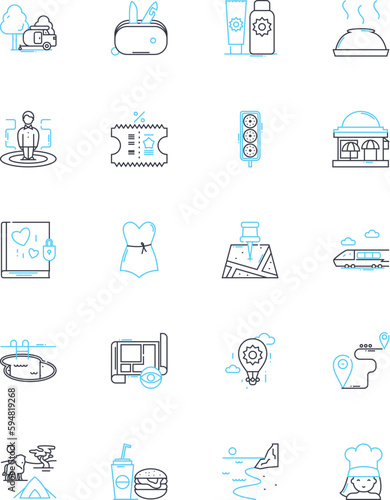 Escort linear icons set. Sensuality, Intimacy, Seduction, Passion, Desire, Fantasy, Pleasure line vector and concept signs. Elegance,Sensual,Elite outline illustrations