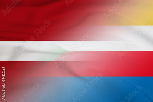 Latvia and Comoros official flag international relations COM LVA