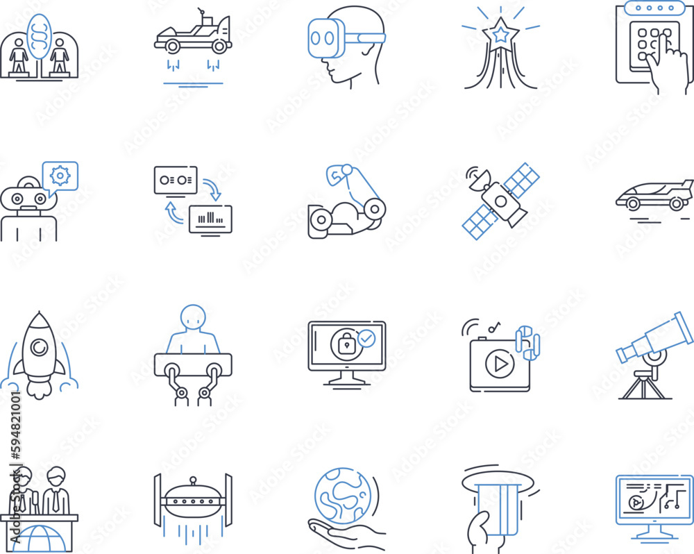 Electronic security line icons collection. Surveillance, Access, Firewall, Encryption, Biometric, Authentication, Intruder vector and linear illustration. Alarm,Camera,Lockdown outline signs set