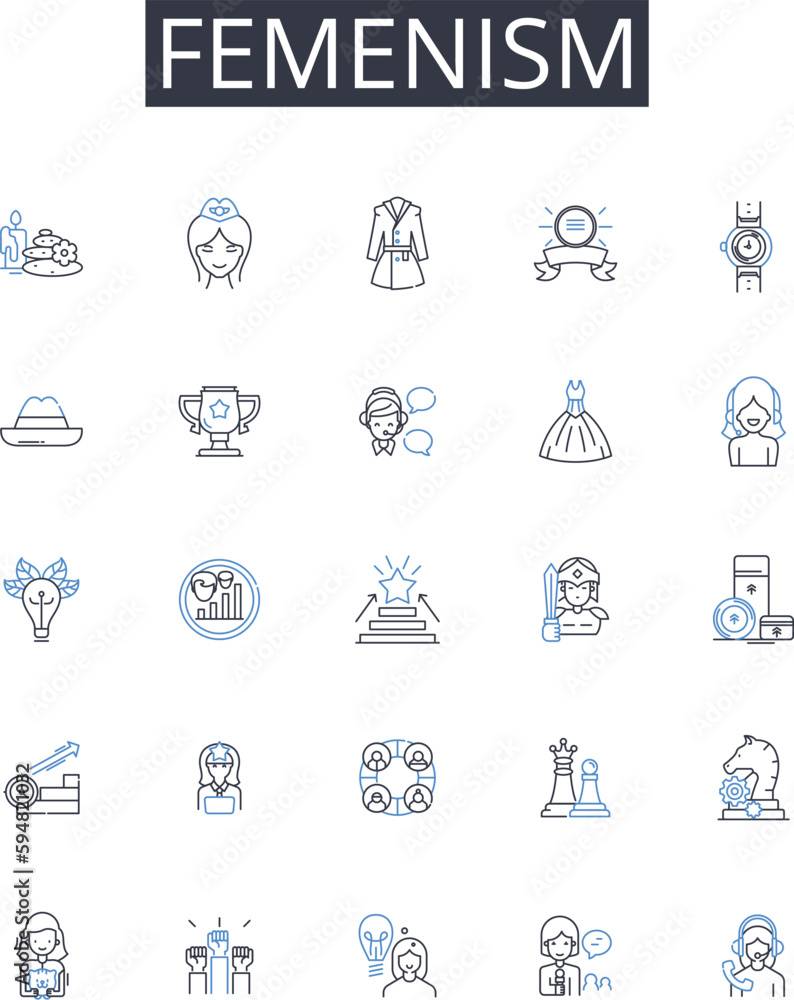 Femenism line icons collection. Women's rights movement, Gender equality, Women's liberation, Suffrage, Women's empowerment, Femininity, Equality vector and linear illustration. Feminist movement