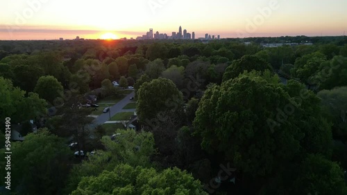 Sunset Aerial view of downtown Charlotte, North Carolina 