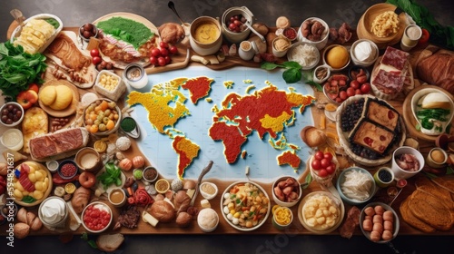 Fotografie, Tablou Food from many countries, parts of the world, representing diverse cuisines and cultures