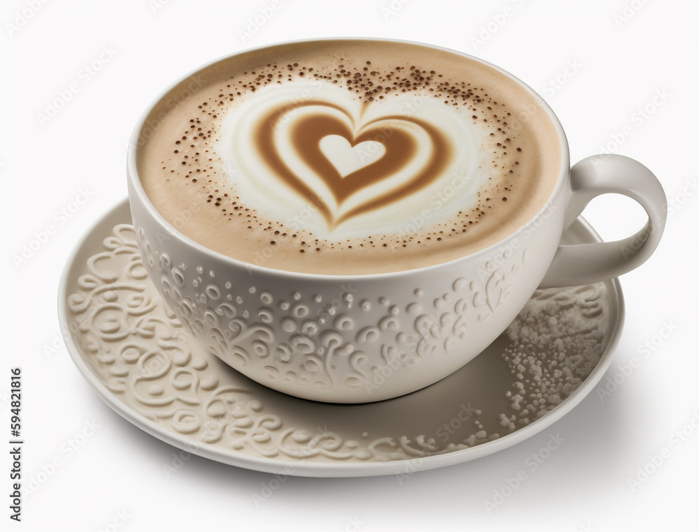 A cup of coffee with a heart design on the top. A cup of coffee with a heart design on the top.