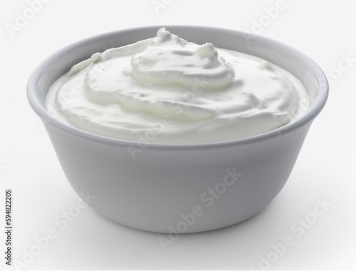 A bowl of yogurt with a white background.