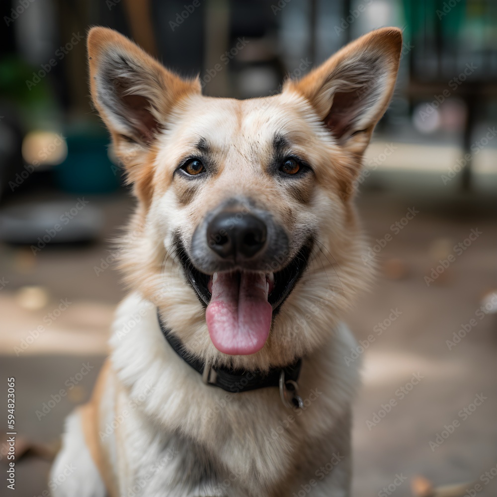 Portrait of happy dog on the background of the forest, Generative Ai