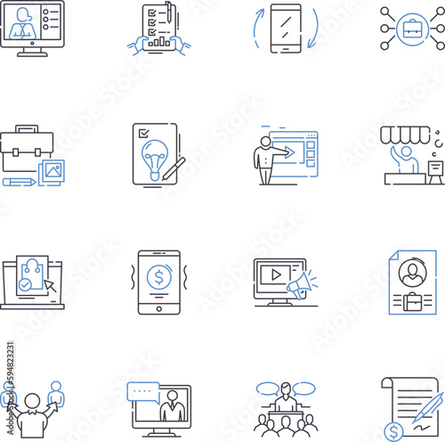 Commencing core line icons collection. Starting, Initiating, Launching, Beginning, Embarking, Inaugurating, Starting out vector and linear illustration. Opening,Kickstarting,Commencing outline signs