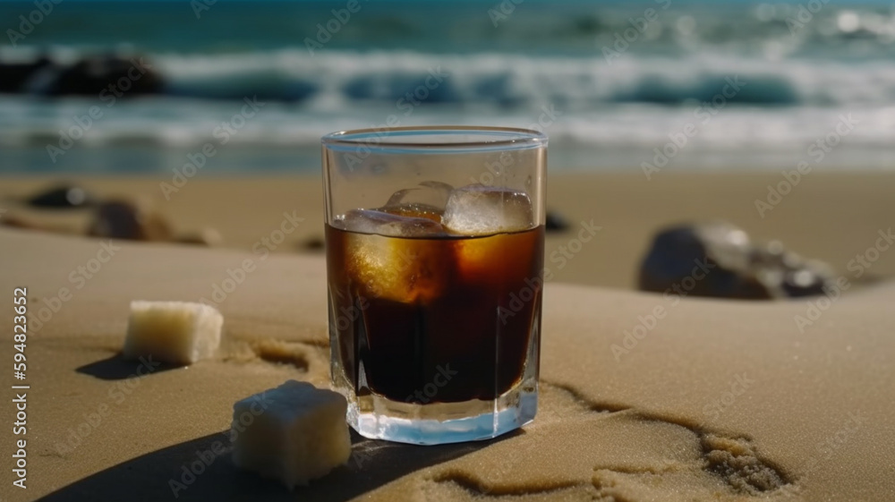 Iced coffee on the beach generative AI Iced coffee on the beach generative AI