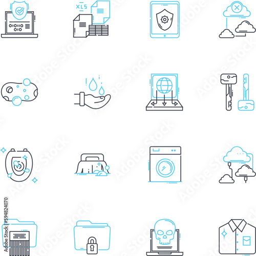 Purification linear icons set. Clarity, Purify, Cleansing, Detoxification, Refresh, Renewal, Sterilization line vector and concept signs. Hygiene,Sanctification,Purge outline illustrations