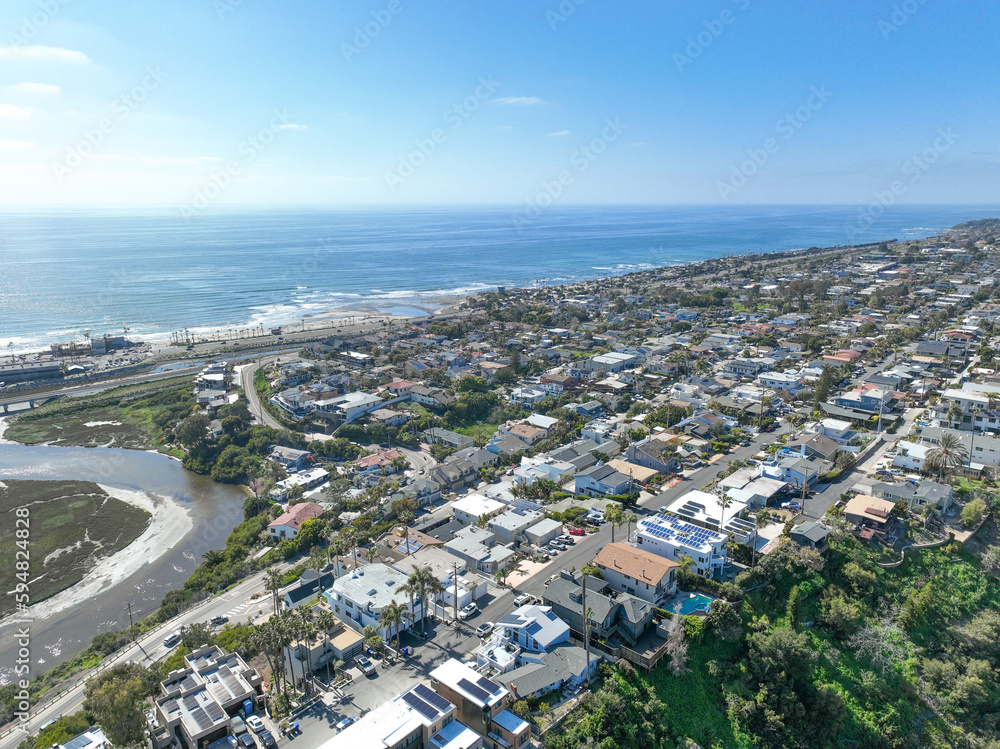 Fototapeta premium Aerial view of Wealthy Encinitas town in San Diego South California, USA.