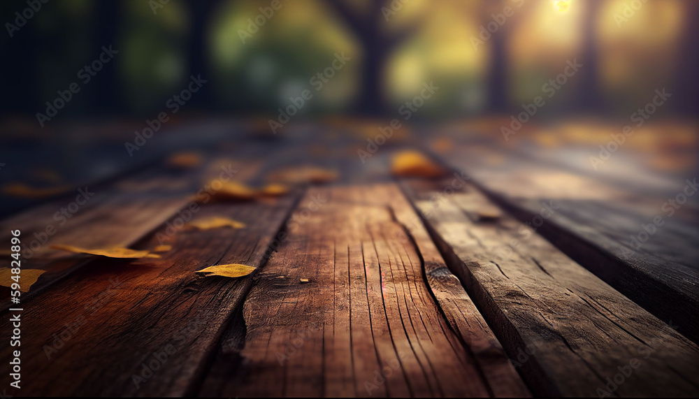 Empty wooden table in the restaurant, planks against a blurry background, Generative AI Empty wooden table in the restaurant, planks against a blurry background, Generative AI