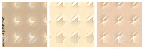 Pied de poule seamless pattern with polka dot texture. Hounds-tooth seamless print for clothes, cover  or interior design. Classic decor with creative details. Each pattern is isolated. Vector set.
