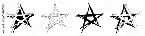 Set of abstract star illustration in gothic style for design. Vector isolated on white background.