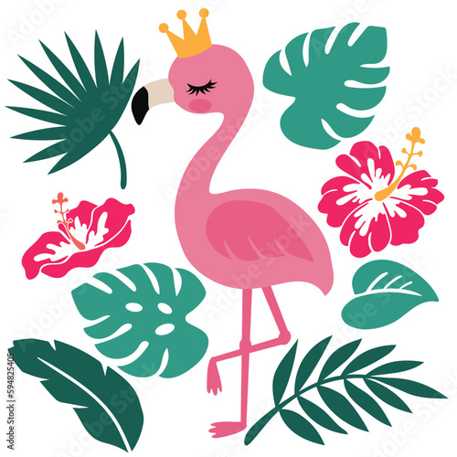 Cute pink flamingo vector cartoon illustration